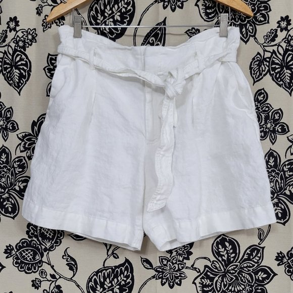 Lauren Ralph Lauren 100% Linen White Shorts With Tie Belt Size 12 - Picture 3 of 10